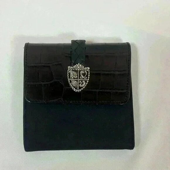 Vintage Womens‎ Fiocchi Black Wallet Silver Accents Top Fold Made in Italy - Picture 2 of 7